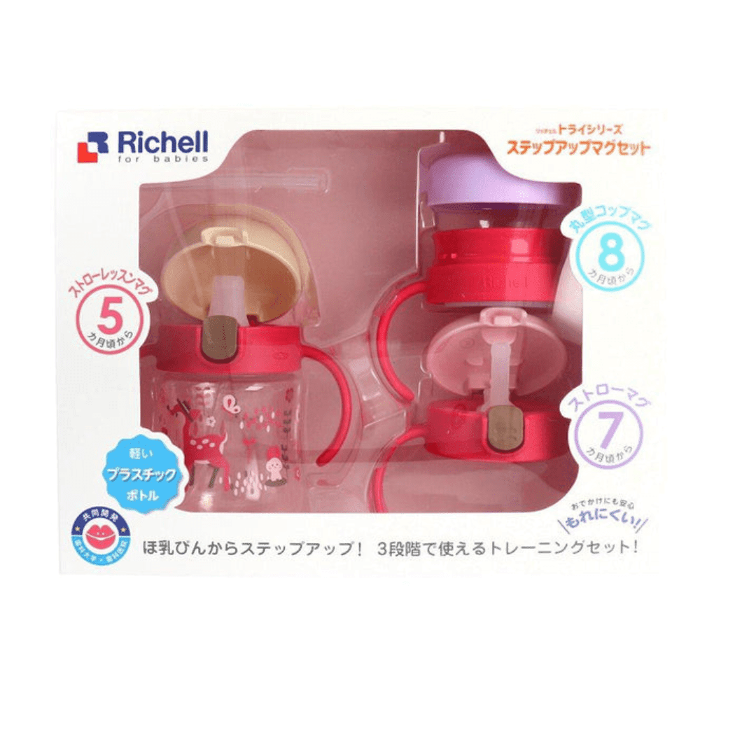 Richell - Tli Straw Mug Set R blue yellow bear Pink Deer-1910112436728500224