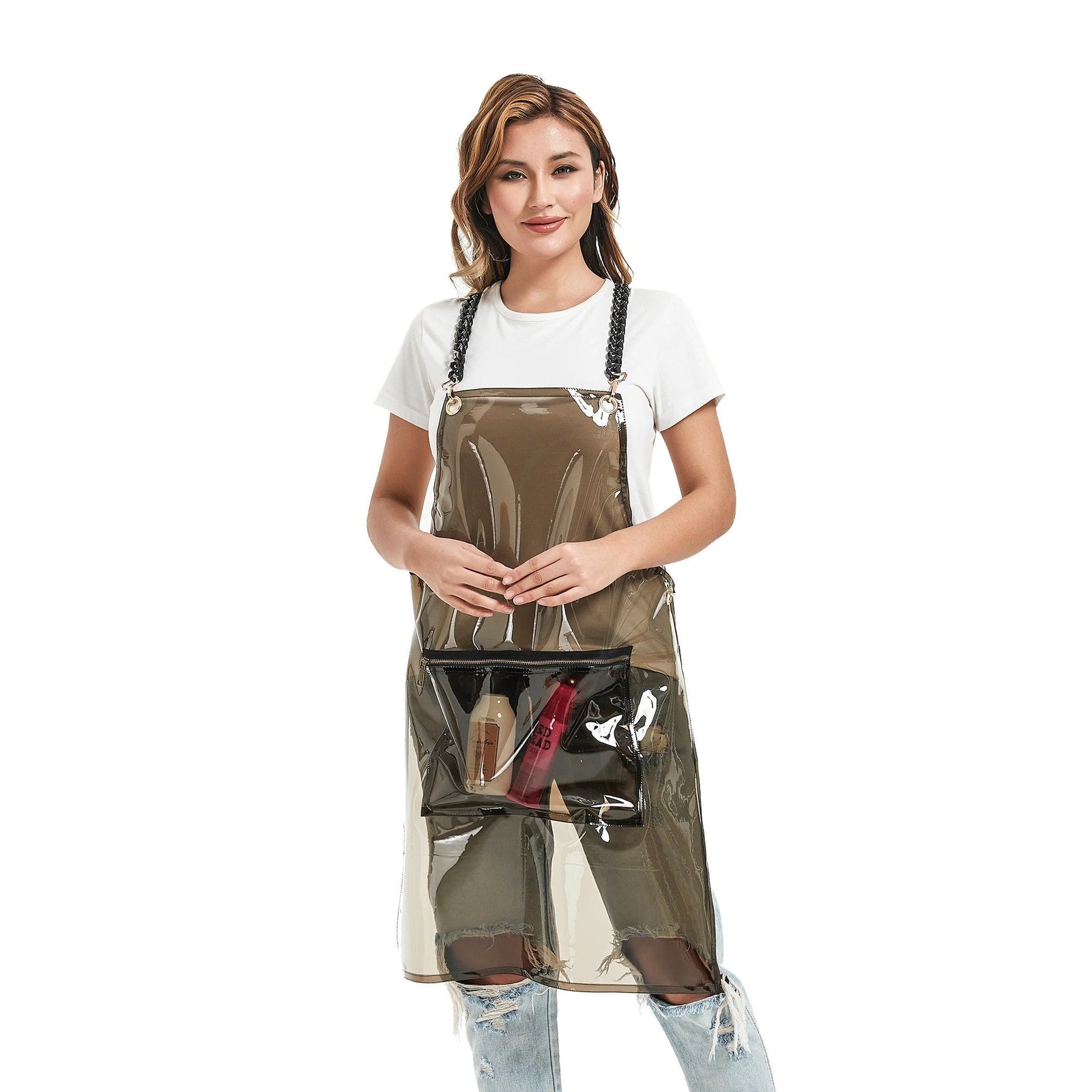 Anyhouz Salon Barber Black Apron 3 Pockets Fashion Cross-back Adjustable Waterproof Ideal for Hair Stylist