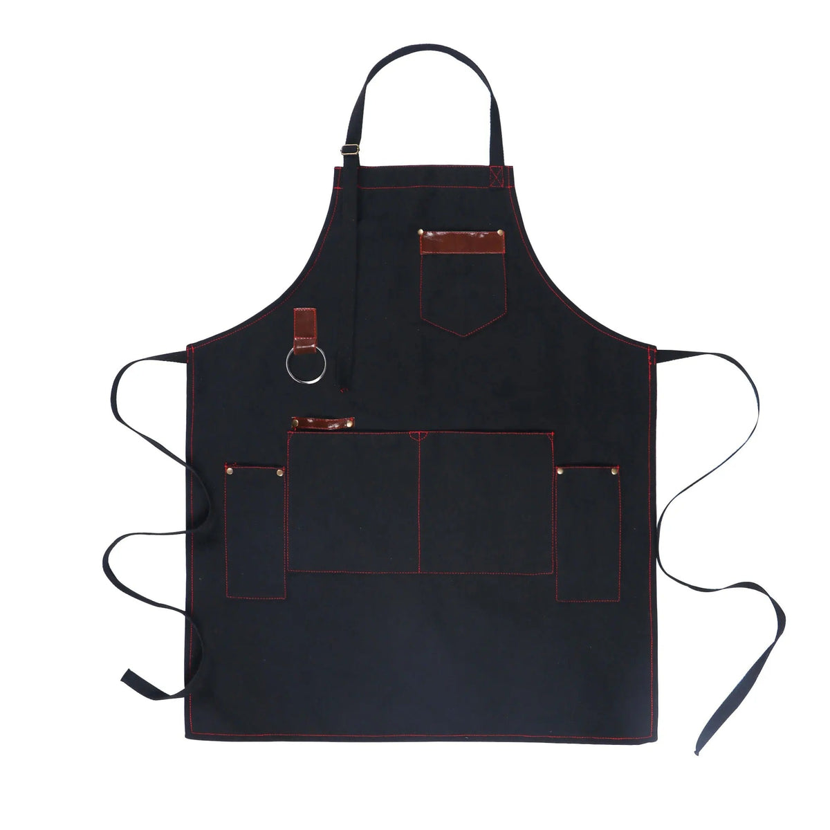 Anyhouz Kitchen Apron Black Sturdy Canvas Large Pockets Design Adjustable Body Anti-Dirty &amp; Oil-Proof Unisex Chef Waiter Cleaner