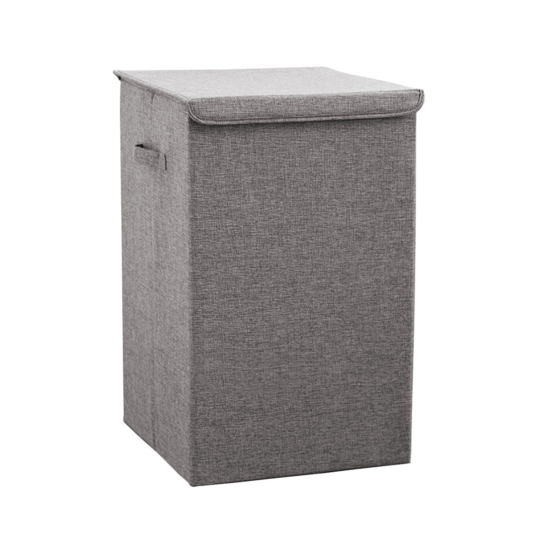 Grey Medium Collapsible Laundry Hamper Storage Box Foldable Canvas Basket Home Organiser Decor