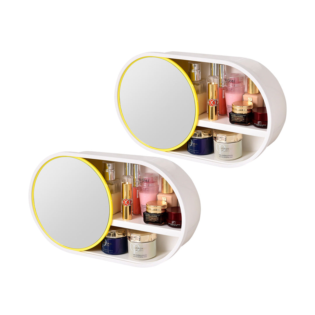 2X 39cm Oval Wall-Mounted Mirror Storage Box Vanity Mirror Rack Bathroom Adhesive Shelf Home Organiser Decor