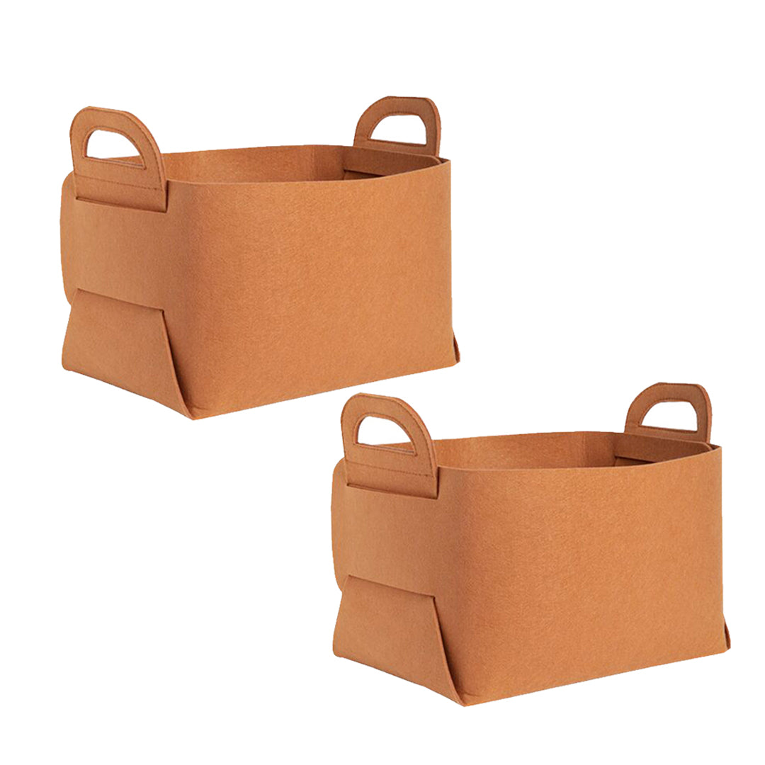 2X Small Coffee Foldable Felt Storage Portable Collapsible Bag Home Office Foldable Organiser with Carry Handles