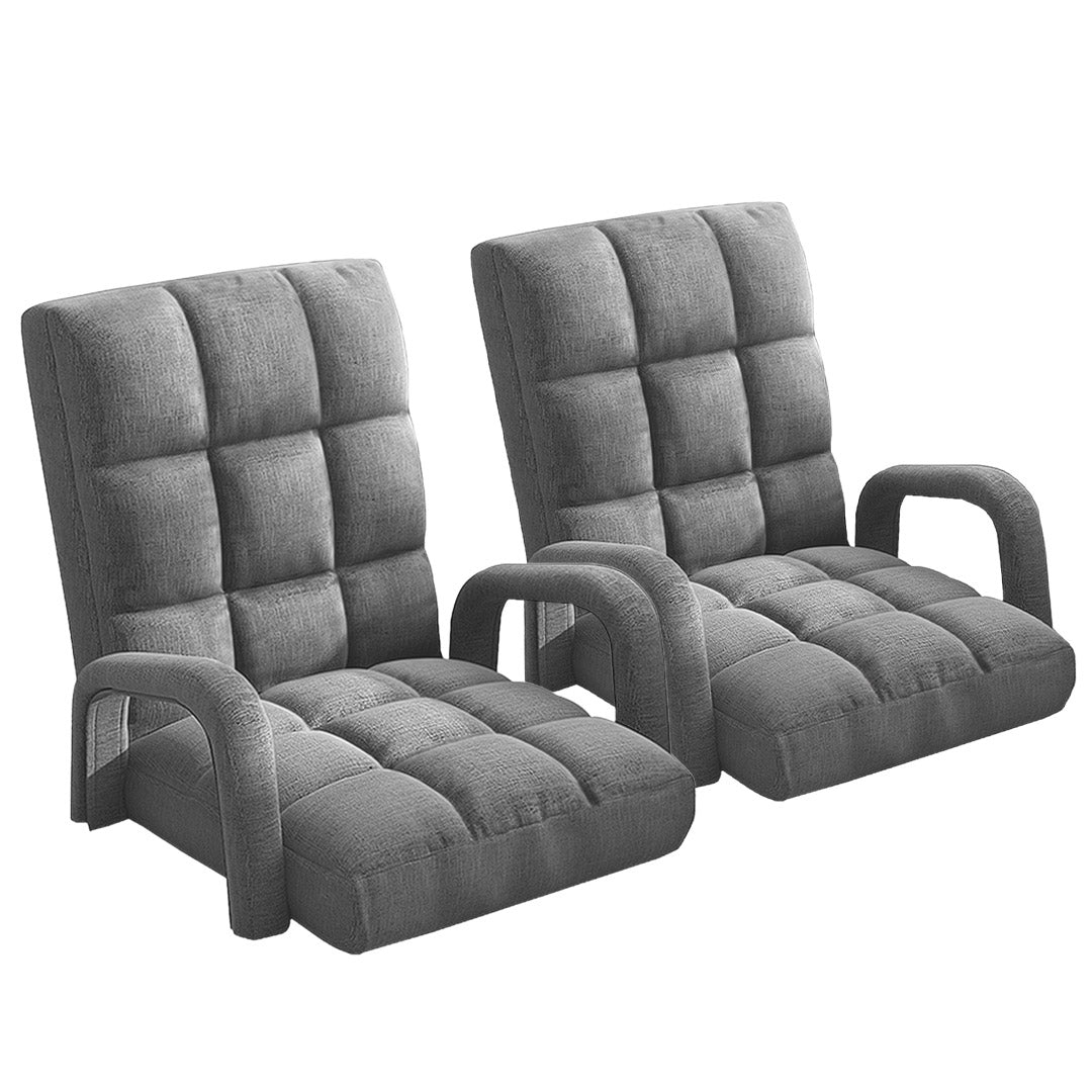 Soga 2 X Foldable Lounge Cushion Adjustable Floor Lazy Recliner Chair With Armrest Grey
