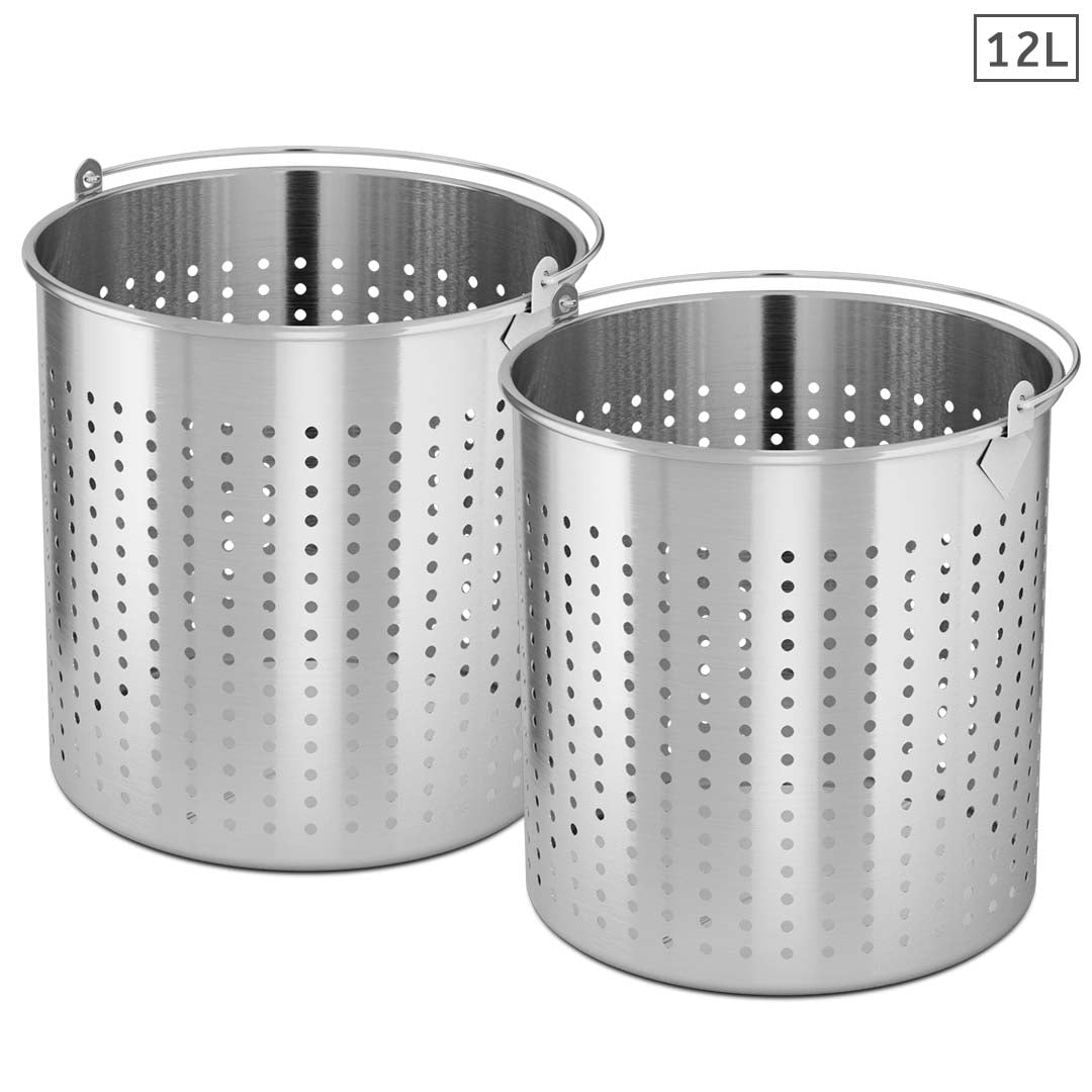 Soga 2 X 12 L 18/10 Stainless Steel Perforated Stockpot Basket Pasta Strainer With Handle