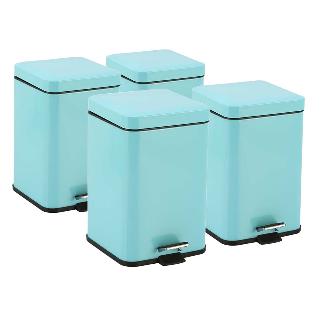 Soga 4 X 12 L Foot Pedal Stainless Steel Rubbish Recycling Garbage Waste Trash Bin Square Blue