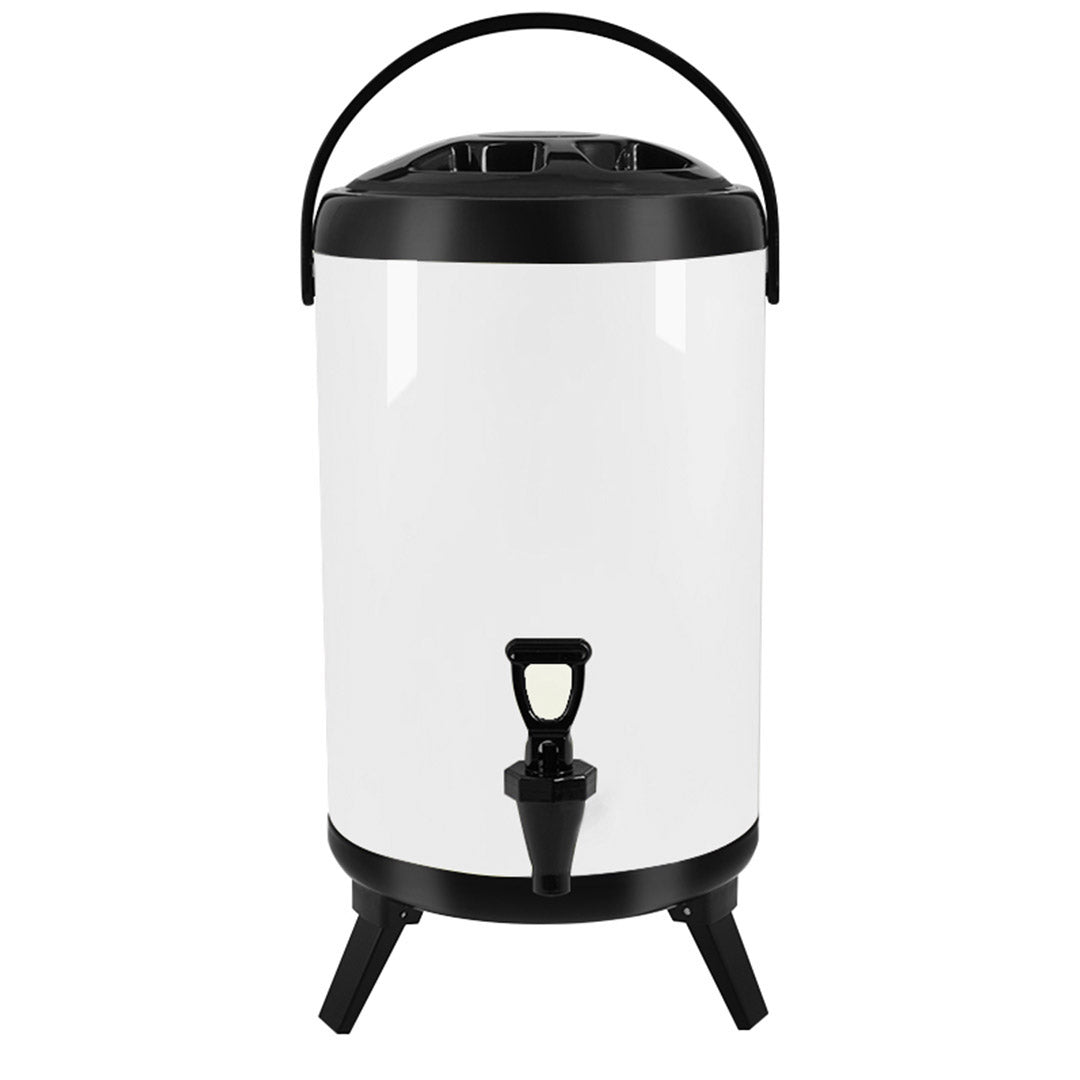 Soga 14 L Stainless Steel Insulated Milk Tea Barrel Hot And Cold Beverage Dispenser Container With Faucet White