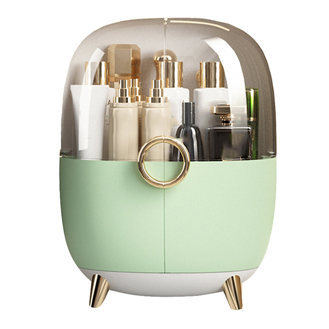 Green Transparent Countertop Makeup Organiser Cosmetic Storage Waterproof Dustproof Bathroom Skincare Holder with Lid