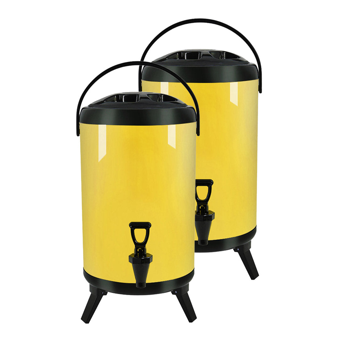 Soga 2 X 10 L Stainless Steel Insulated Milk Tea Barrel Hot And Cold Beverage Dispenser Container With Faucet Yellow