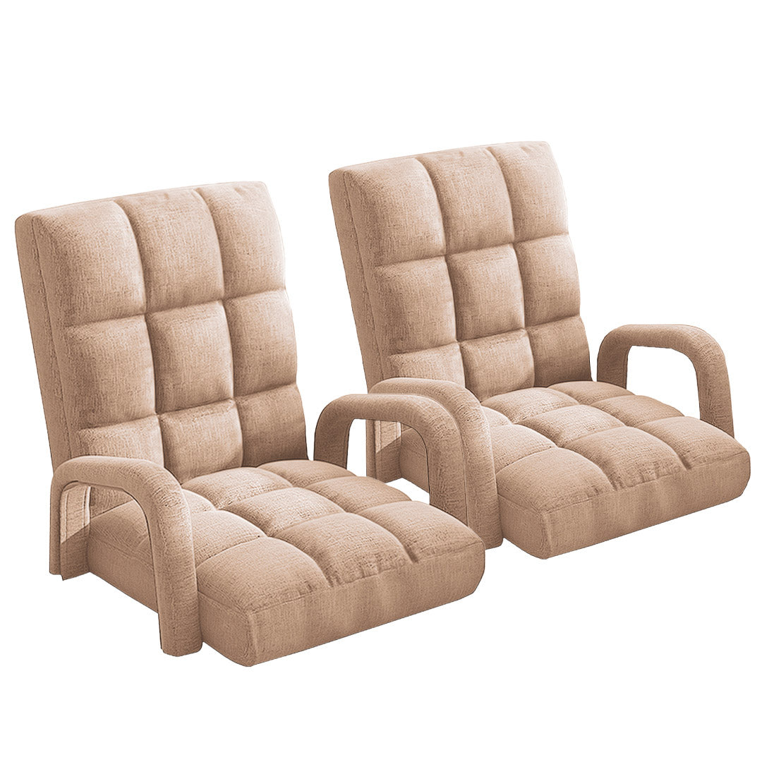 Soga 2 X Foldable Lounge Cushion Adjustable Floor Lazy Recliner Chair With Armrest Khaki