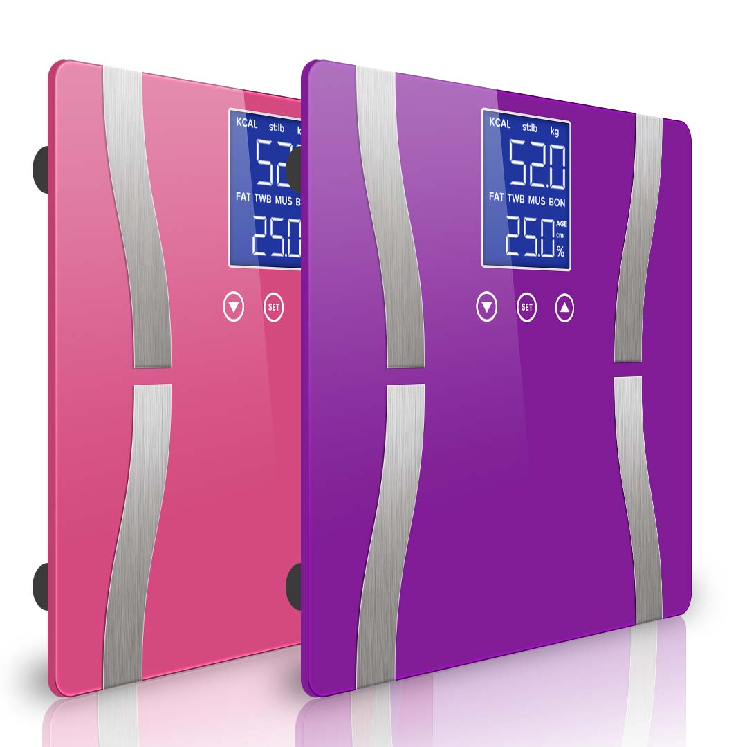 Soga 2 X Digital Body Fat Scale Bathroom Scales Weight Gym Glass Water Lcd Purple/Pink