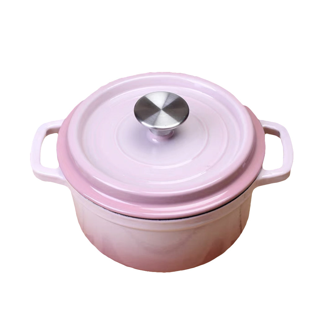 22cm Pink Cast Iron Ceramic Stewpot Casserole Stew Cooking Pot With Lid