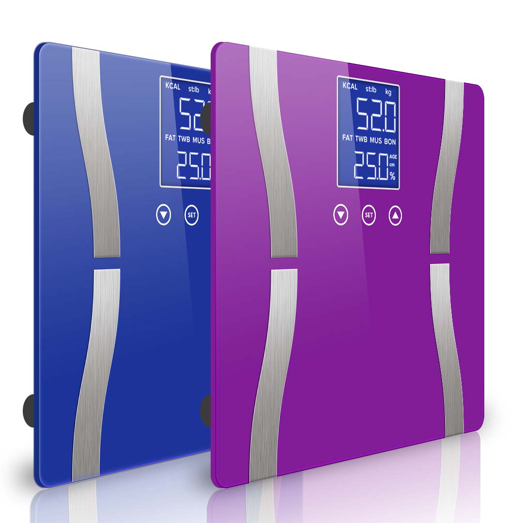 Soga 2 X Glass Lcd Digital Body Fat Scale Bathroom Electronic Gym Water Weighing Scales Blue/Purple