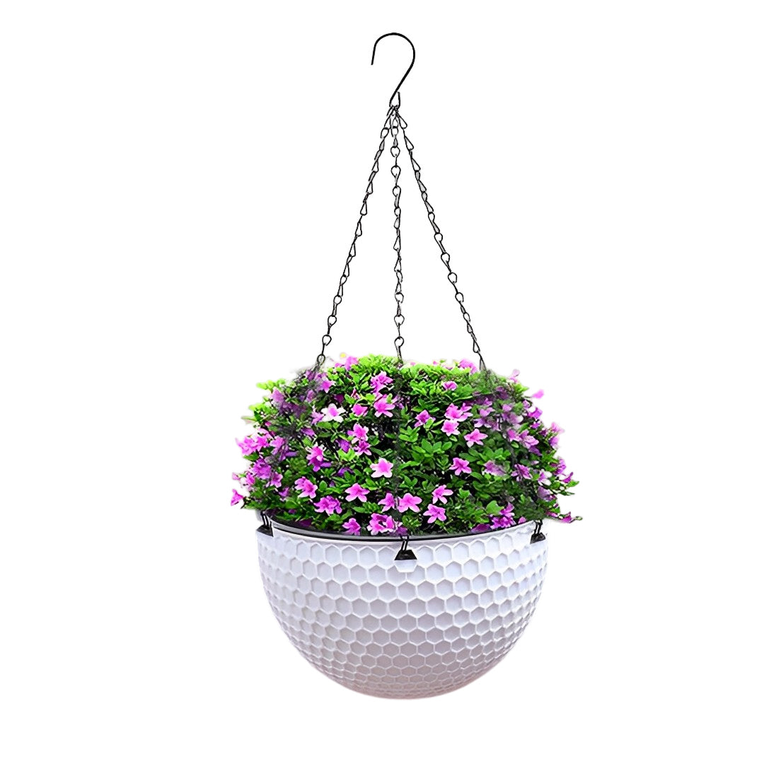 White Small Hanging Resin Flower Pot Self Watering Basket Planter Indoor Outdoor Garden Decor