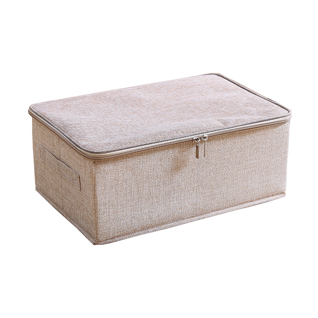 Beige Small Portable Double Zipper Storage Box Moisture Proof Clothes Basket Foldable Home Organiser