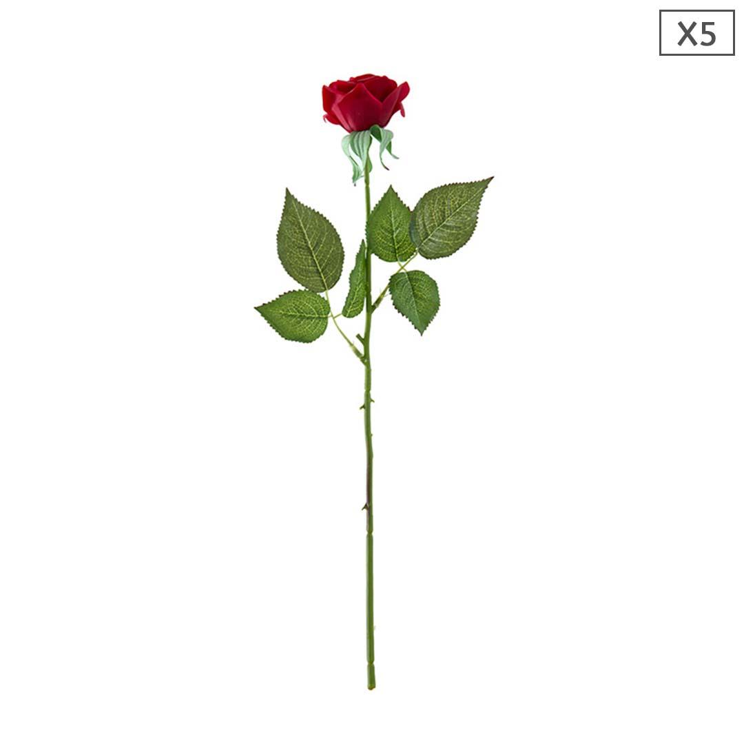 Soga 5pcs Artificial Silk Flower Fake Rose Bouquet Table Decor Red