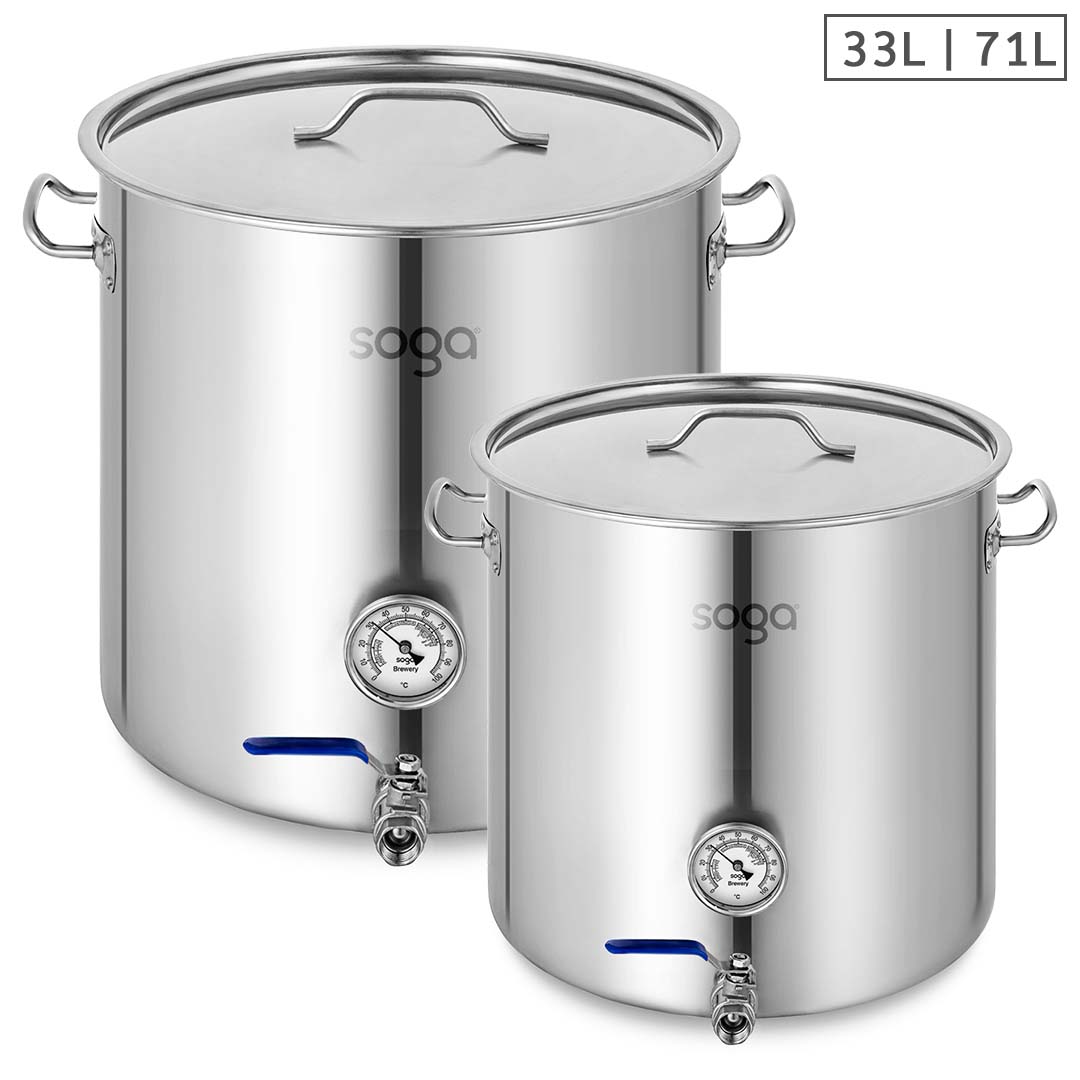 Soga Stainless Steel Brewery Pot 33 L 71 L With Beer Valve 35 Cm 45 Cm