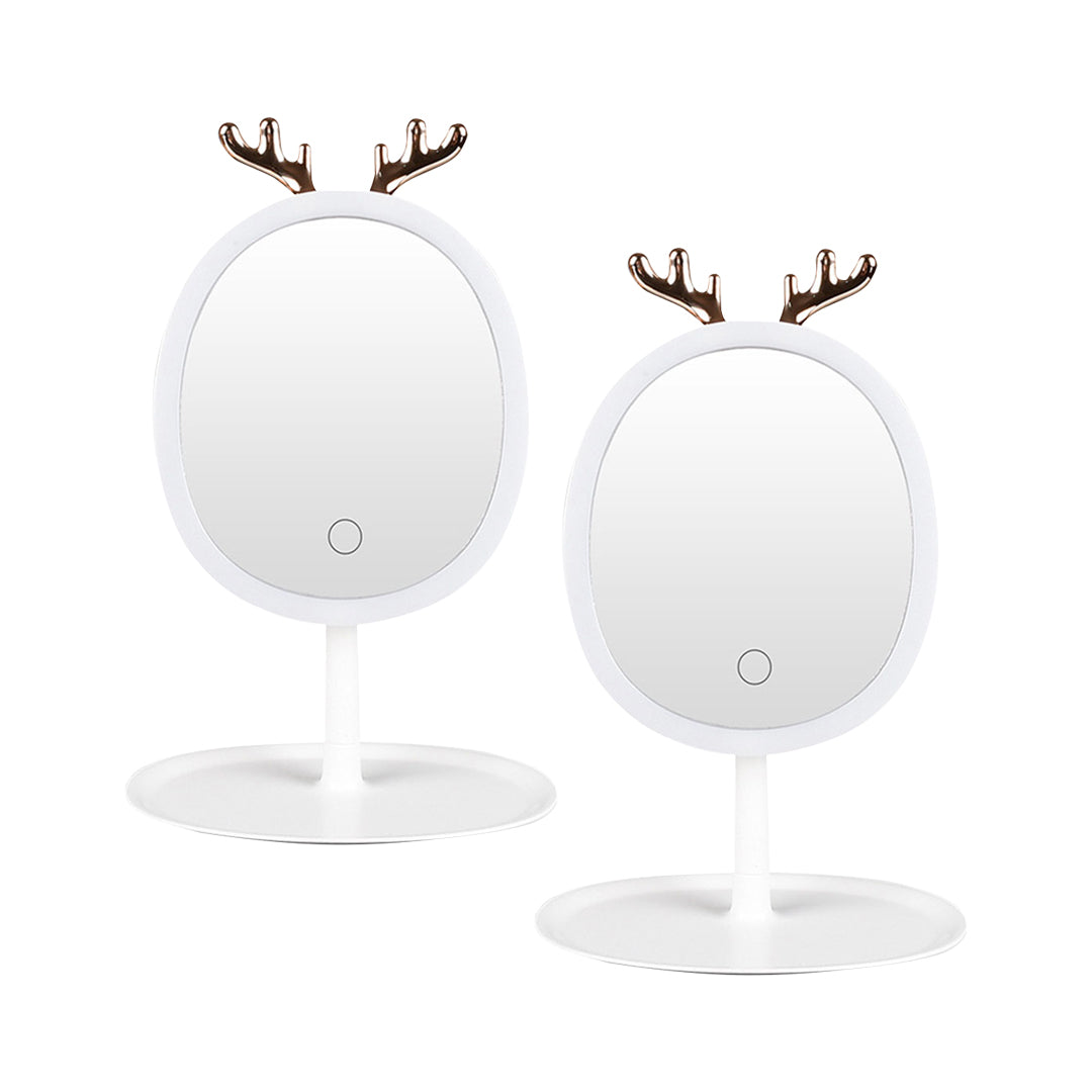 2X White Antler LED Light Makeup Mirror Tabletop Vanity Home Decor