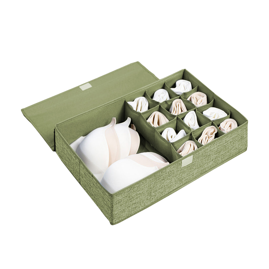 Green Flip Top Underwear Storage Box Foldable Wardrobe Partition Drawer Home Organiser