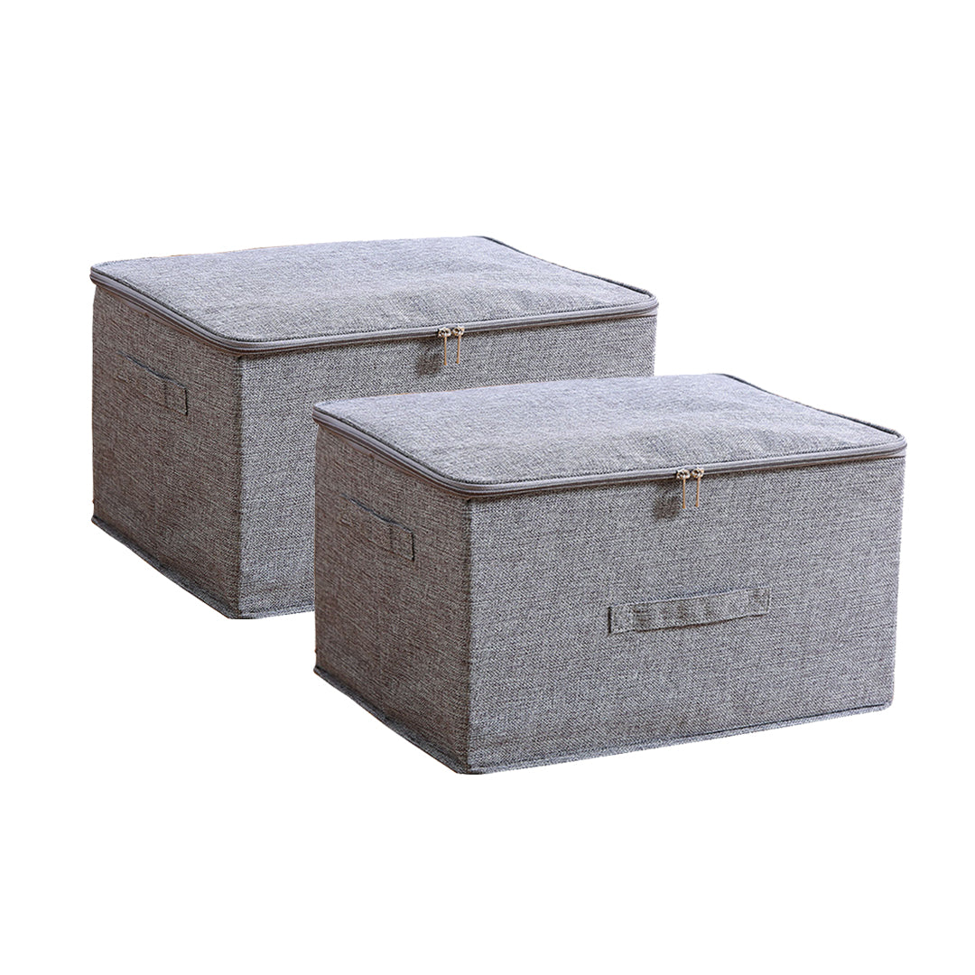 2X Grey Large Portable Double Zipper Storage Box Moisture Proof Clothes Basket Foldable Home Organiser