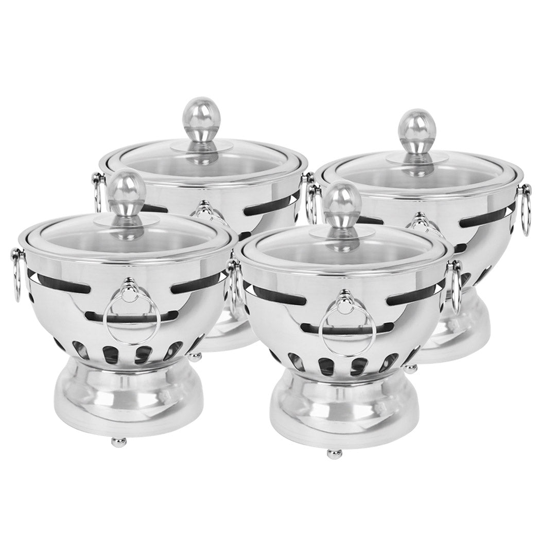 Soga 4 X Stainless Steel Mini Asian Buffet Hot Pot Single Person Shabu Alcohol Stove Burner With Glass Lid