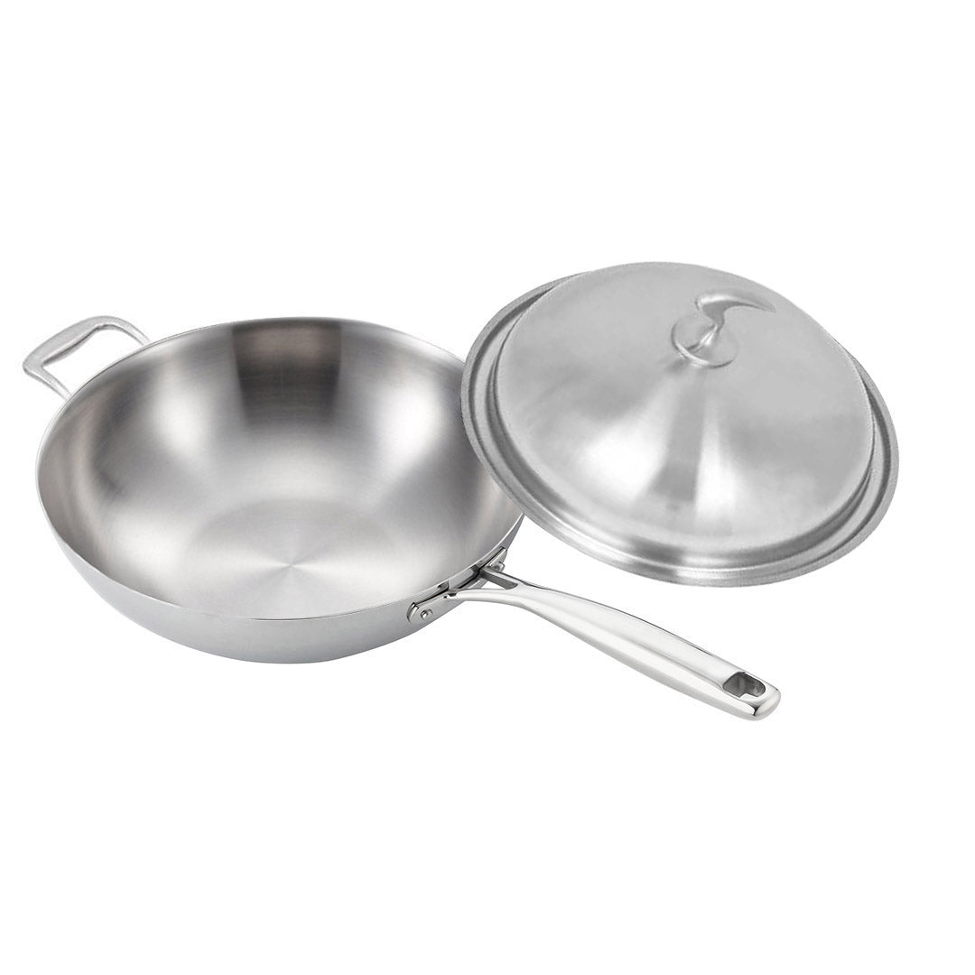 Soga 18/10 Stainless Steel Fry Pan 34cm Frying Pan Top Grade Skillet With Helper Handle And Lid