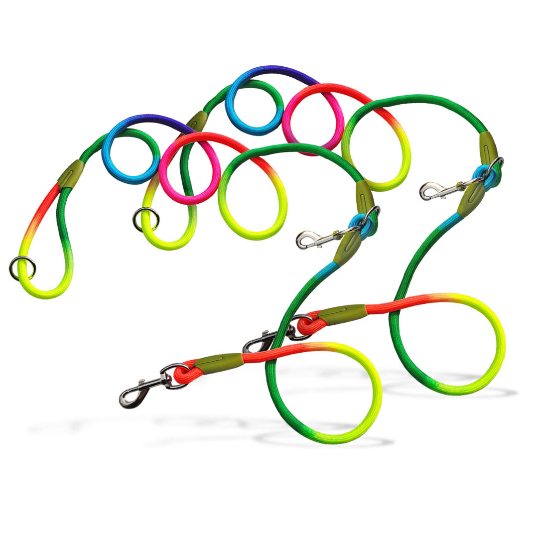 Soga 2 X 220cm Multifunction Hands Free Rope Pet Cat Dog Puppy Double Ended Leash For Walking Training Tracking Obedience Rainbow