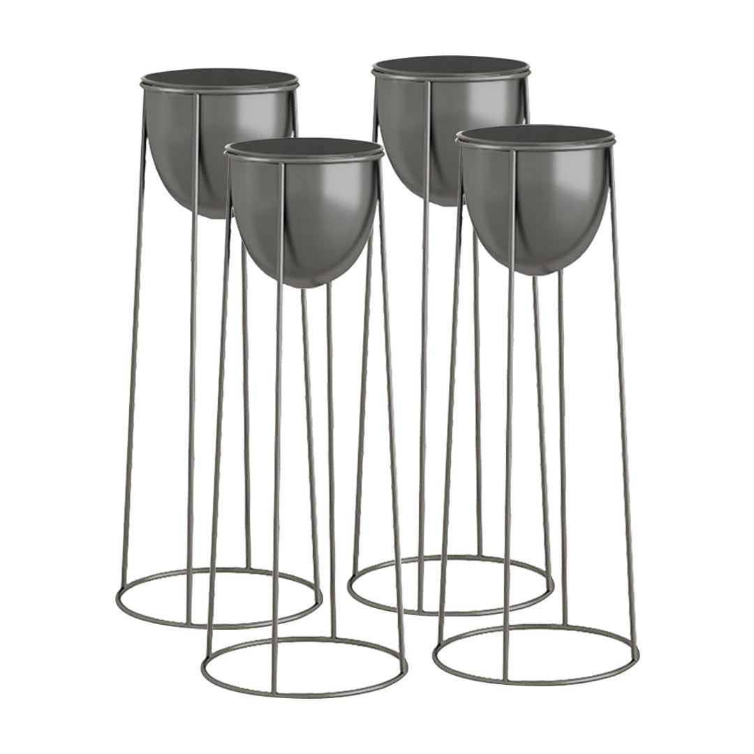 Soga 4 X 70cm Round Wire Metal Flower Pot Stand With Black Flowerpot Holder Rack Display