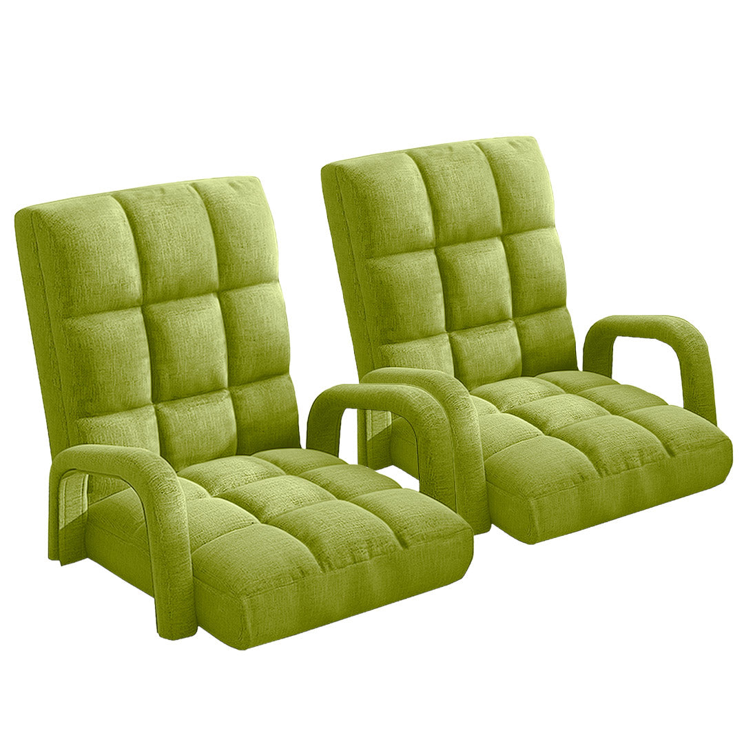 Soga 2 X Foldable Lounge Cushion Adjustable Floor Lazy Recliner Chair With Armrest Yellow Green