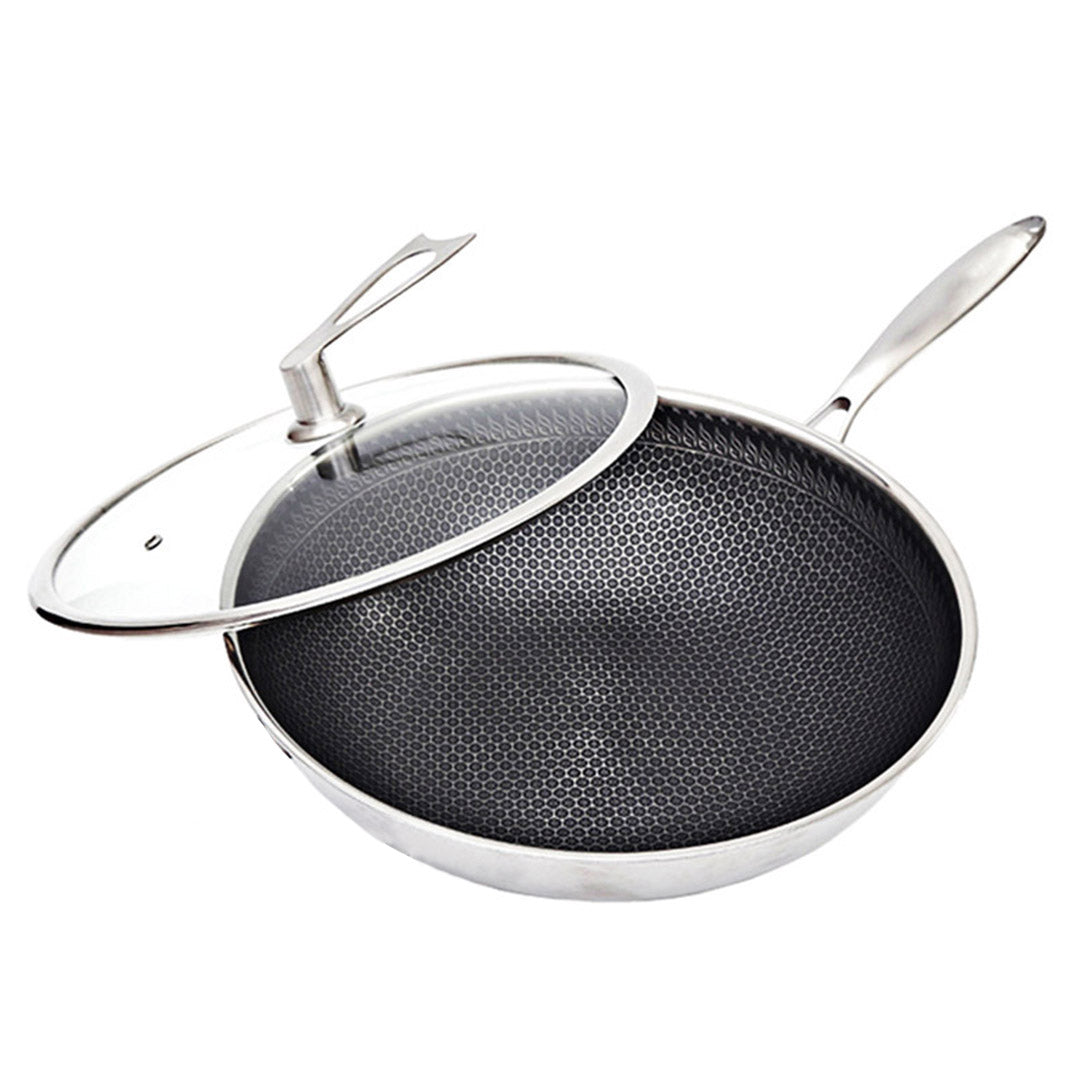 Soga 32cm Stainless Steel Tri Ply Frying Cooking Fry Pan Textured Non Stick Interior Skillet With Glass Lid