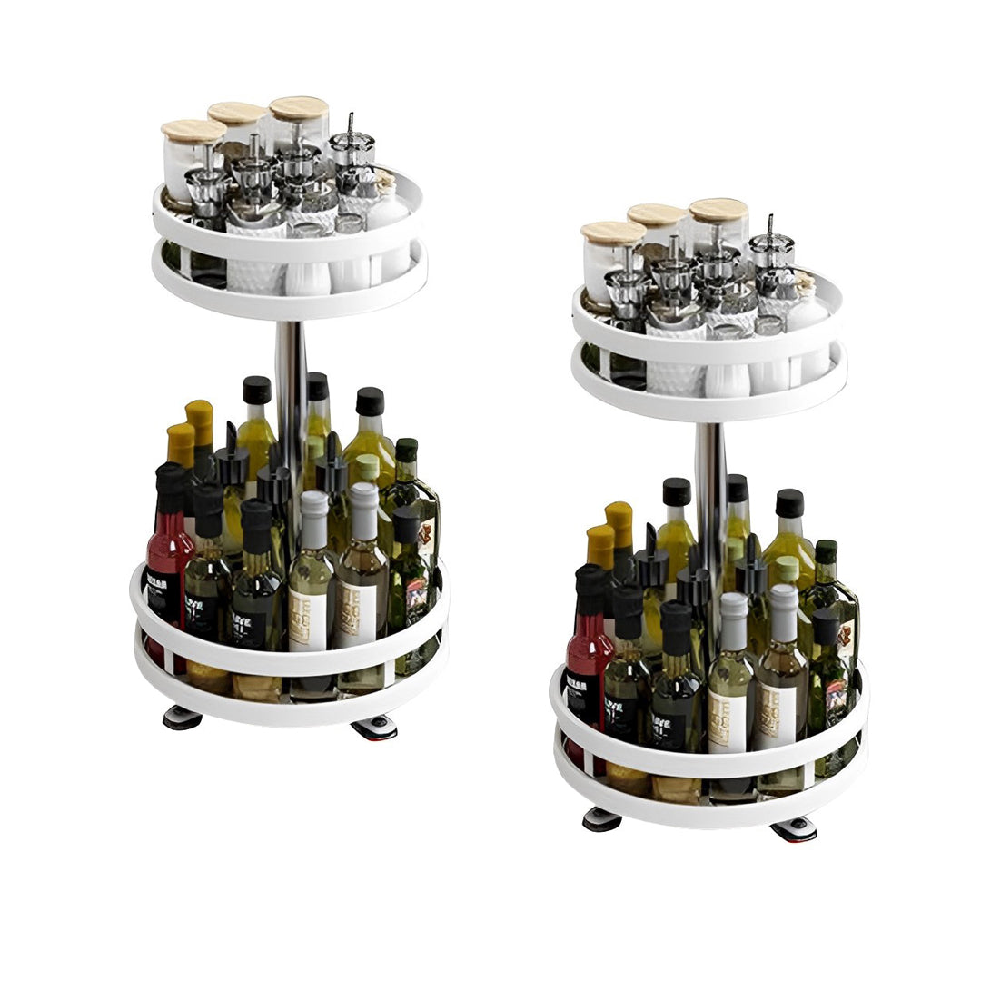 2X 2 Tier Steel White Round Rotating Multi-Function Kitchen Portable Storage Spice Seasoning Kitchen Countertop Organiser Shelf