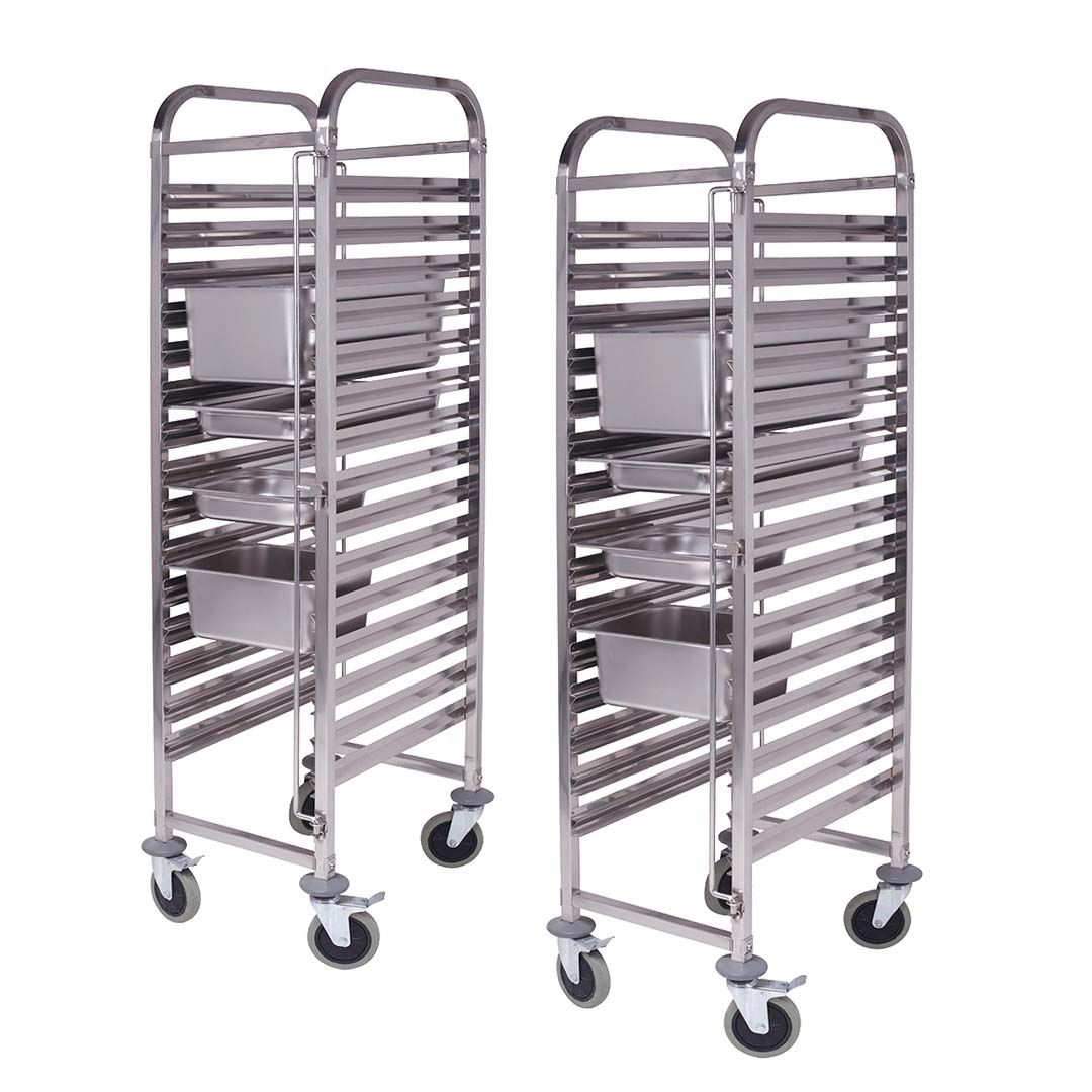 Soga 2 X Gastronorm Trolley 16 Tier Stainless Steel Bakery Trolley Suits Gn 1/1 Pans