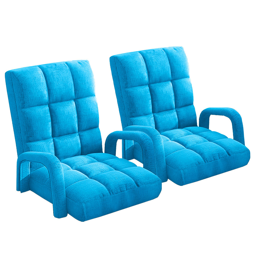 Soga 2 X Foldable Lounge Cushion Adjustable Floor Lazy Recliner Chair With Armrest Blue