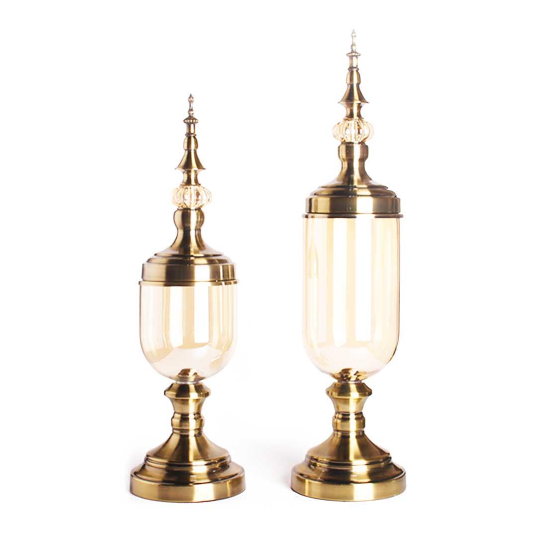 Soga 2 X Clear Glass Flower Vase With Lid And Transparent Filler Vase Gold Set