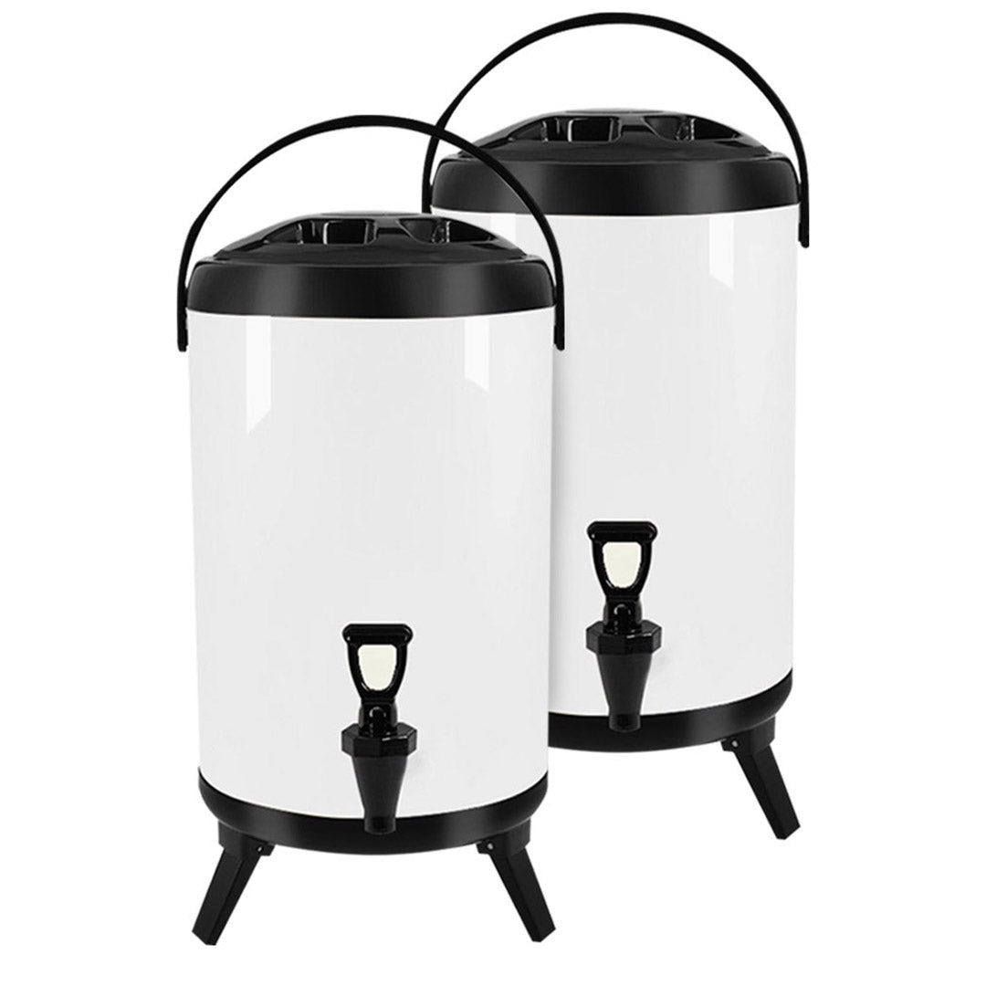 Soga 2 X 8 L Stainless Steel Insulated Milk Tea Barrel Hot And Cold Beverage Dispenser Container With Faucet White
