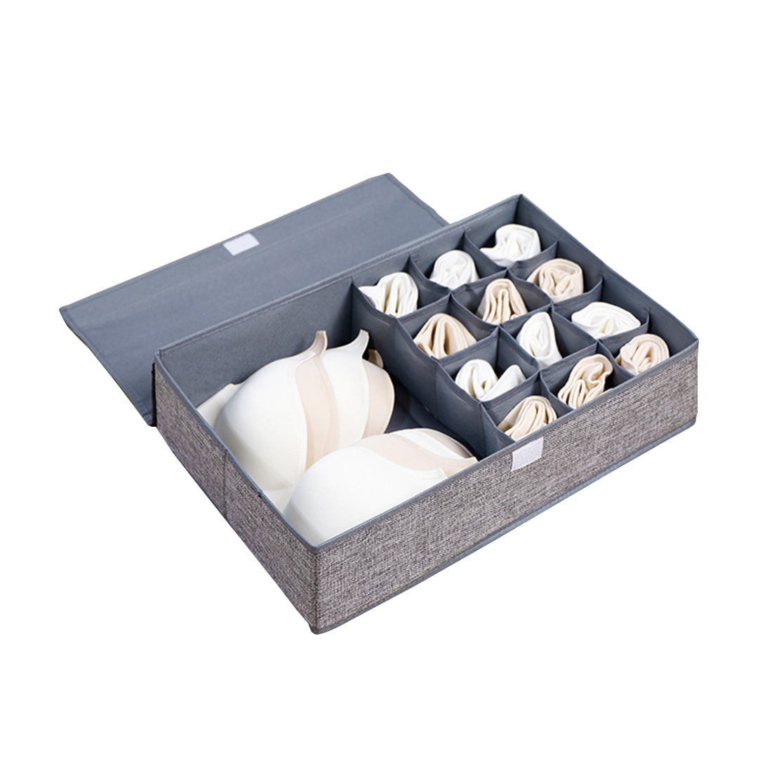 Grey Flip Top Underwear Storage Box Foldable Wardrobe Partition Drawer Home Organiser