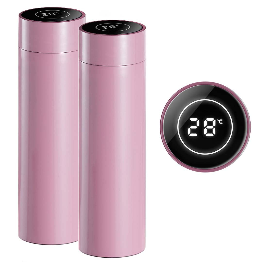 Soga 2 X 500 Ml Stainless Steel Smart Lcd Thermometer Display Bottle Vacuum Flask Thermos Pink