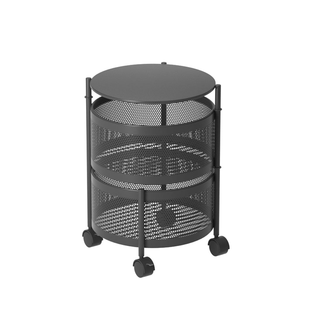Soga 2 Tier Steel Round Rotating Kitchen Cart Multi Functional Shelves Portable Storage Organizer With Wheels