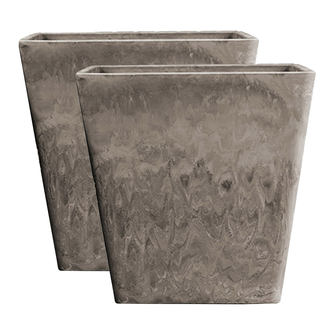 Soga 2 X 27cm Sand Grey Square Resin Plant Flower Pot In Cement Pattern Planter Cachepot For Indoor Home Office