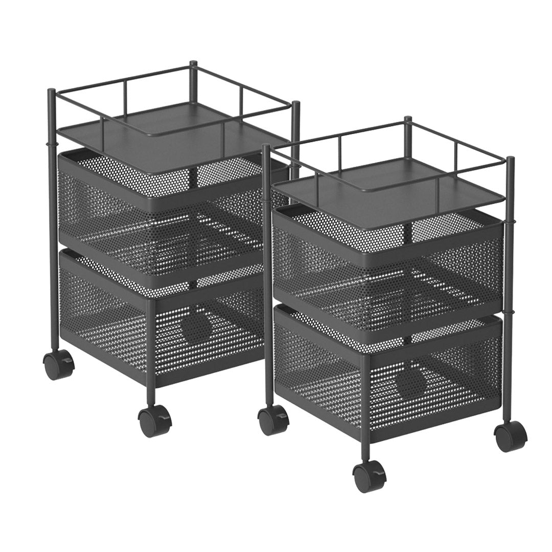 Soga 2 X 2 Tier Steel Square Rotating Kitchen Cart Multi Functional Shelves Portable Storage Organizer With Wheels