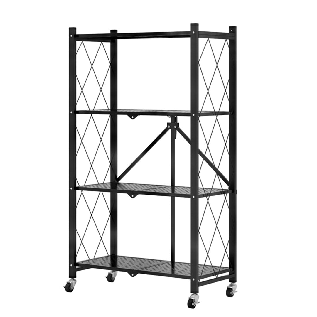 Soga 4 Tier Steel Black Foldable Kitchen Cart Multi Functional Shelves Portable Storage Organizer With Wheels