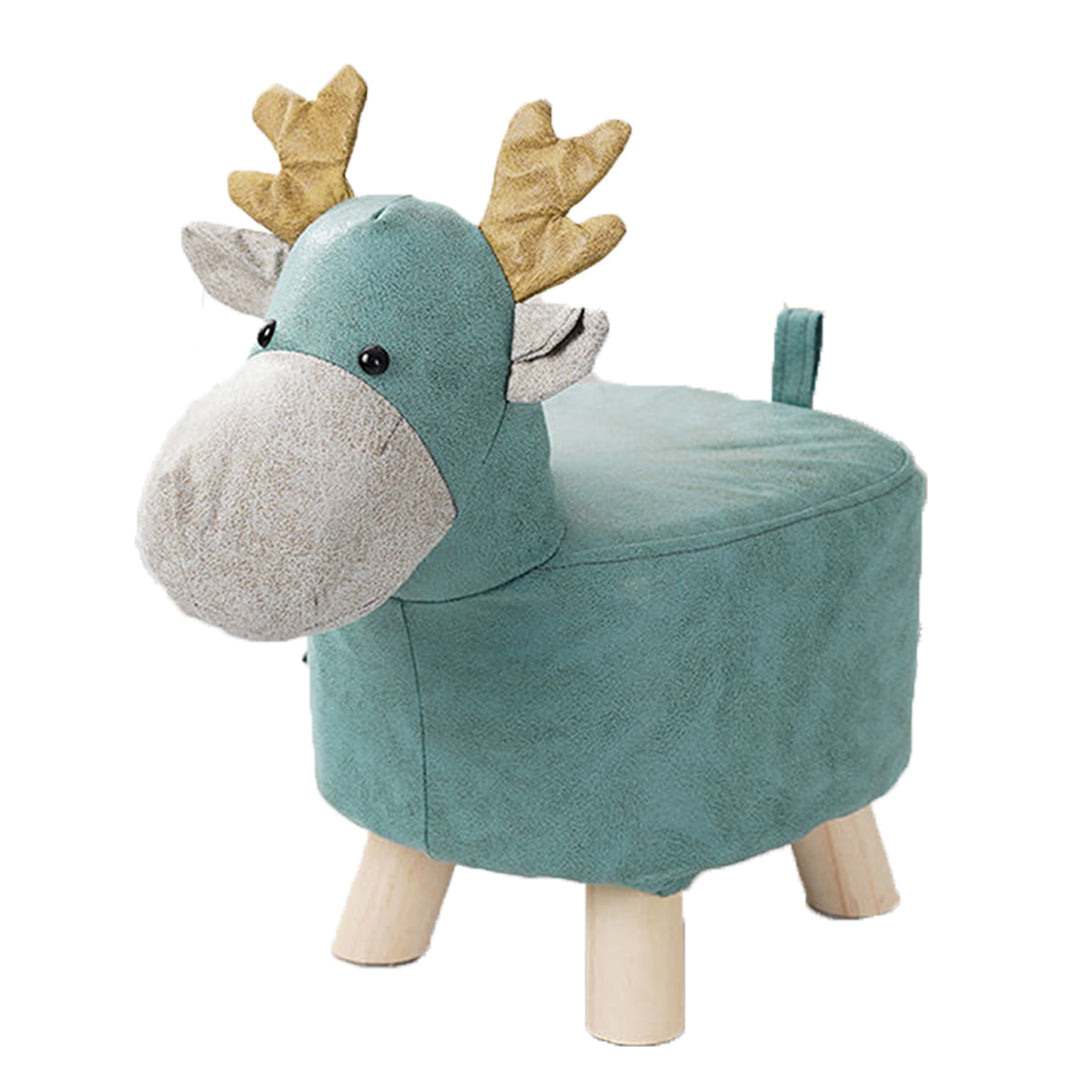Green Children Bench Deer Character Round Ottoman Stool Soft Small Comfy Seat Home Decor