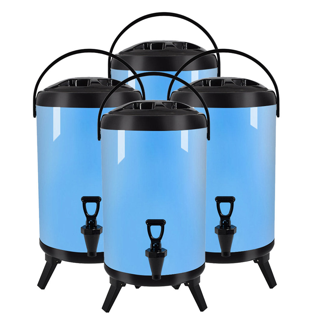 Soga 4 X 14 L Stainless Steel Insulated Milk Tea Barrel Hot And Cold Beverage Dispenser Container With Faucet Blue