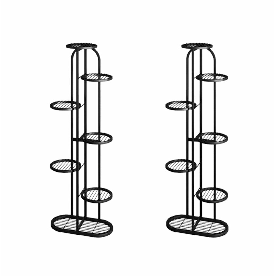 Soga 2 X 7 Tier 8 Pots Black Round Metal Plant Rack Flowerpot Storage Display Stand Holder Home Garden Decor