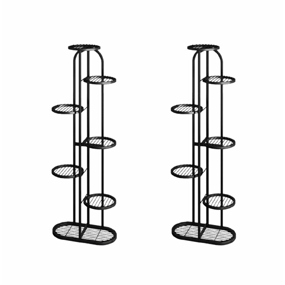 Soga 2 X 7 Tier 8 Pots Black Round Metal Plant Rack Flowerpot Storage Display Stand Holder Home Garden Decor