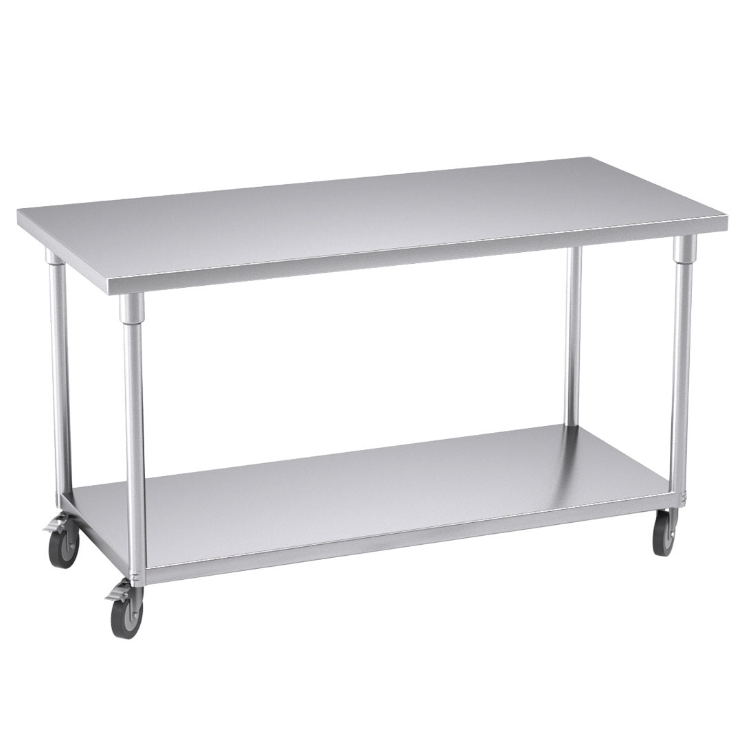 Soga 150cm Commercial Catering Kitchen Stainless Steel Prep Work Bench Table With Wheels