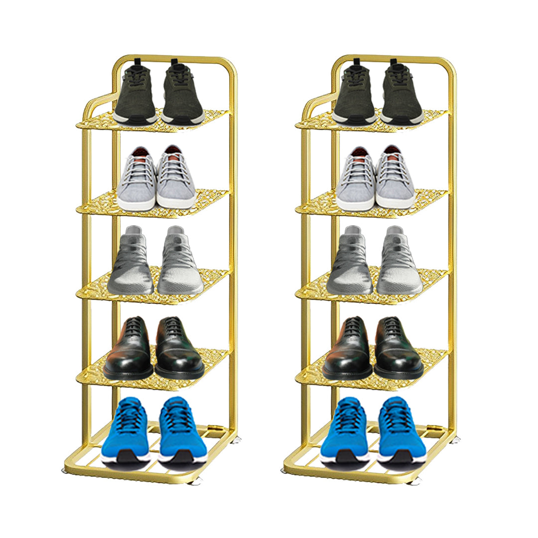 2X 5 Tier Gold Plated Metal Shoe Organizer Space Saving Portable Footwear Storage Shelf