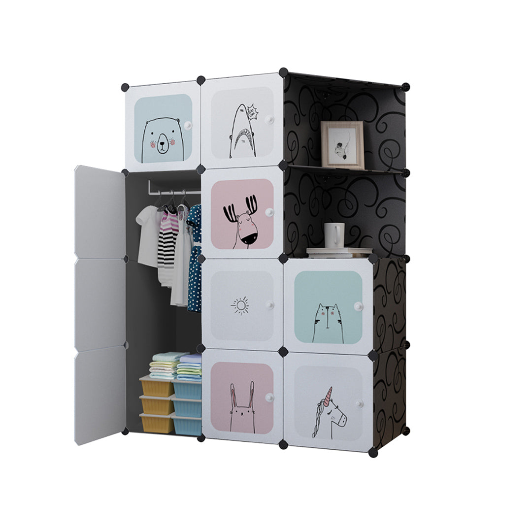 10 Cubes Black Portable Wardrobe Divide-Grid Modular Storage Organiser Foldable Closet with Doors