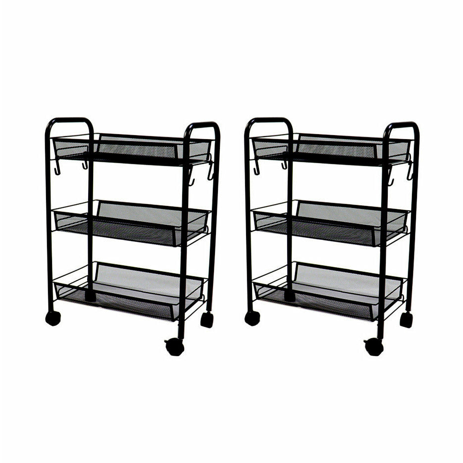 Soga 2 X 3 Tier Steel Black Bee Mesh Kitchen Cart Multi Functional Shelves Portable Storage Organizer With Wheels