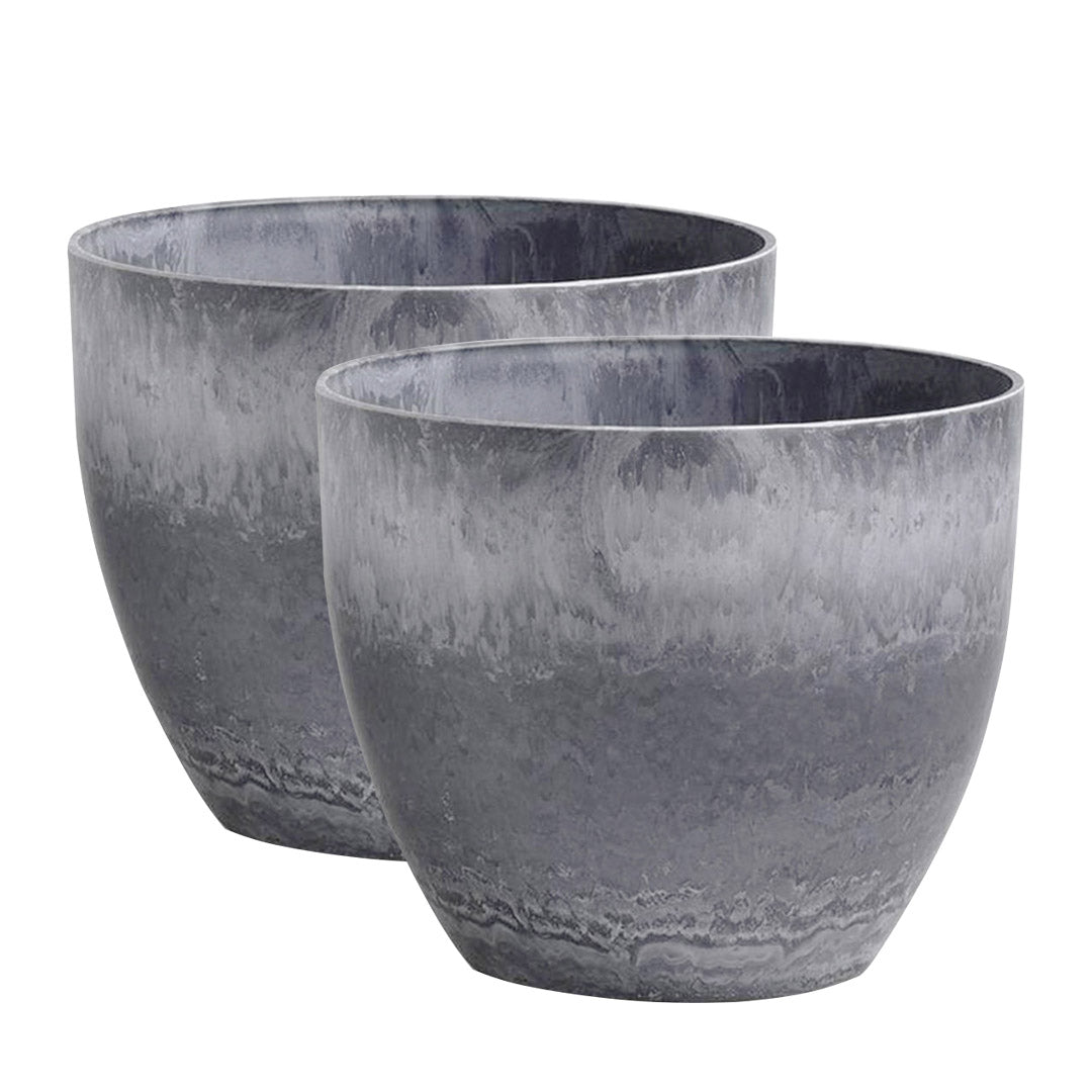 Soga 2 X 32cm Weathered Grey Round Resin Plant Flower Pot In Cement Pattern Planter Cachepot For Indoor Home Office