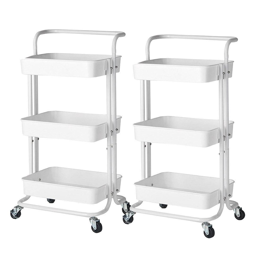 Soga 2 X 3 Tier Steel White Movable Kitchen Cart Multi Functional Shelves Portable Storage Organizer With Wheels